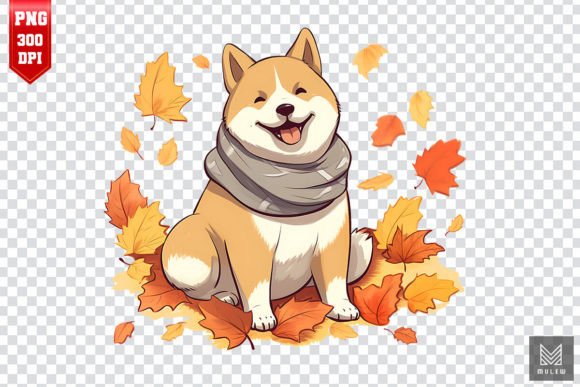 Cute Akita Dog with Fall Leaves Clipart Review