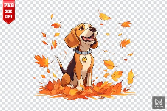 Cute Beagle Dog with Fall Leaves Clipart Review