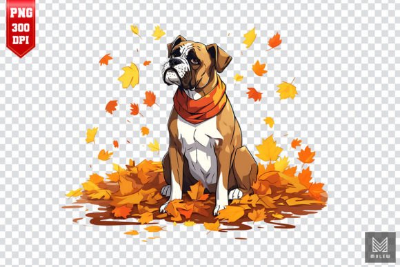 Cute Boxer Dog with Fall Leaves Clipart: A Designer's Review